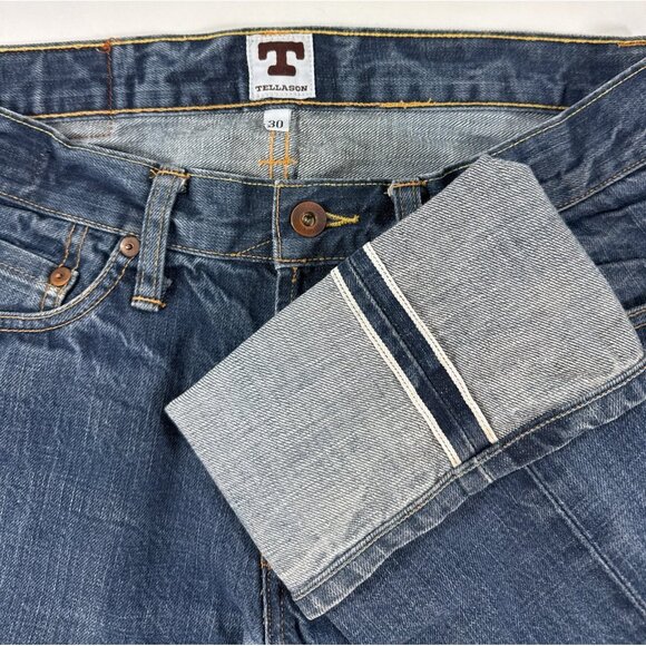 Tellason Mens Jeans White Oak Cone Selvedge Distressed Denim Size 30x32 USA - Picture 2 of 13